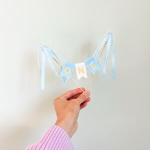 Blue and White Party Banner Cake Topper